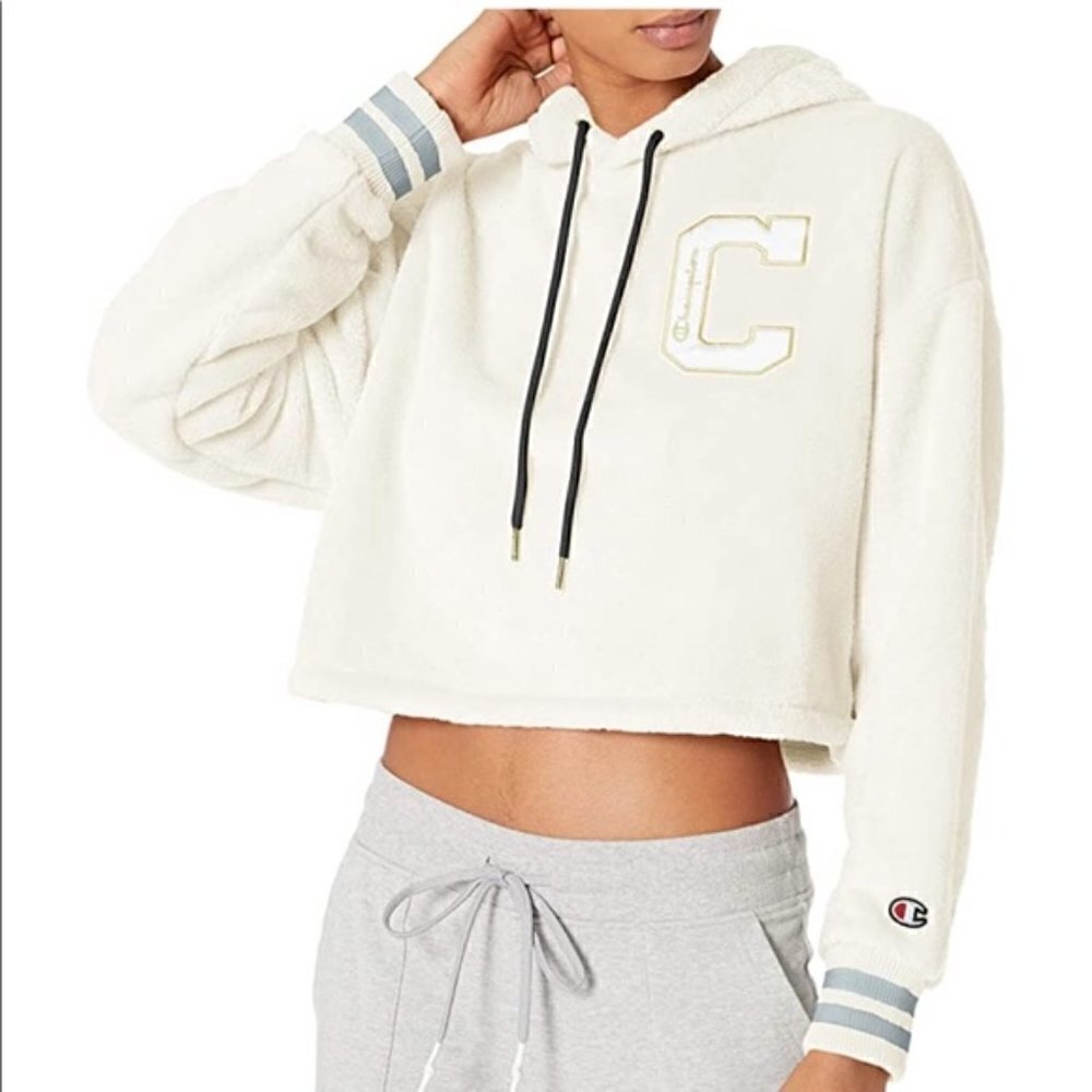 Champion Super Fleece Cropped Hooded Sweatshirt Size Small
